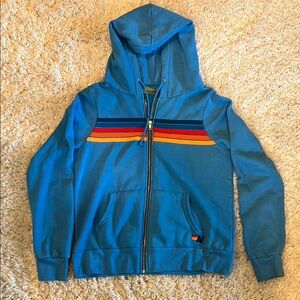 Aviator Nation 5 stripe relaxed zip hoodie 
Color-Ocean